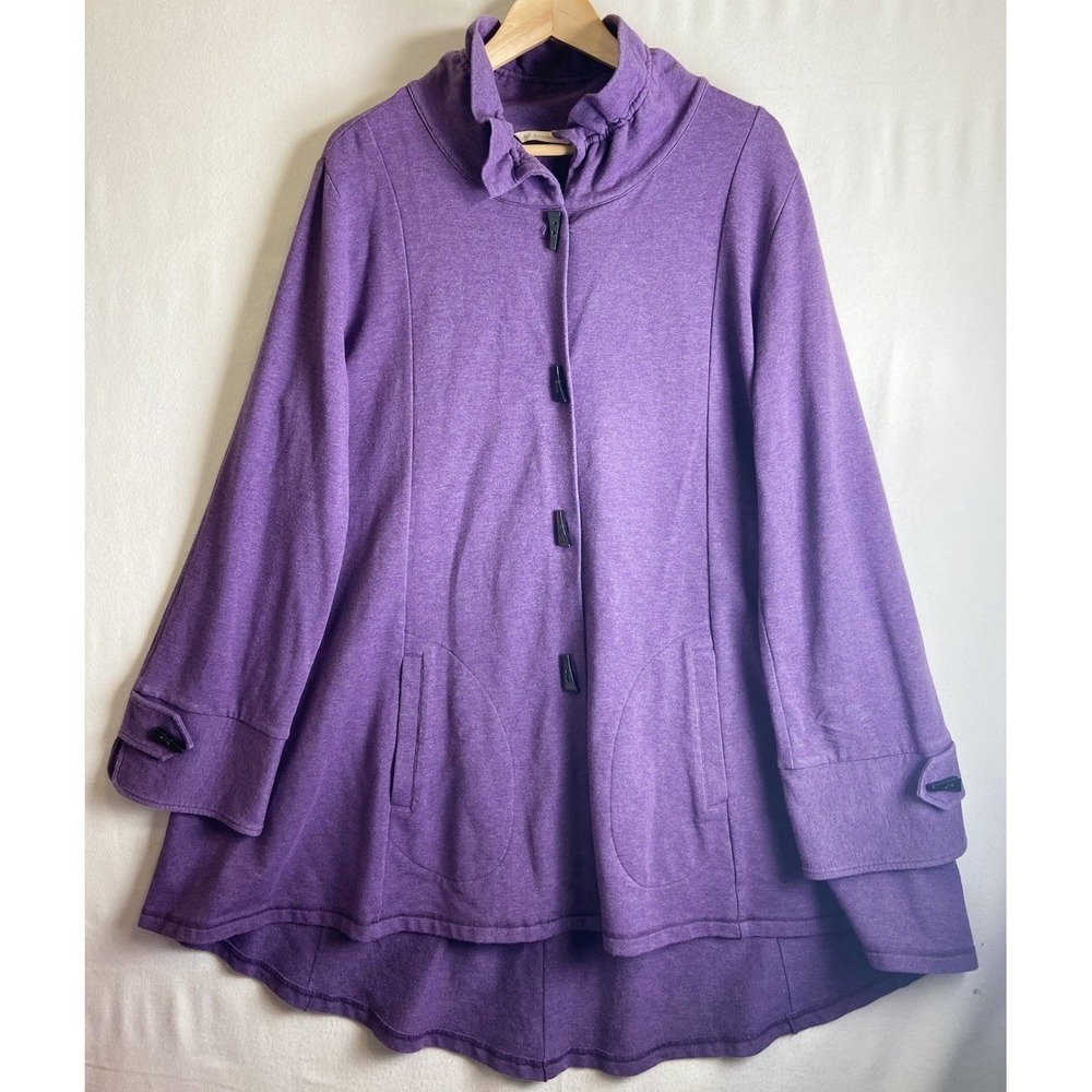 Soft Surroundings Swing Jacket Size XL  La Parisienne Toggle Button Coat Purple
